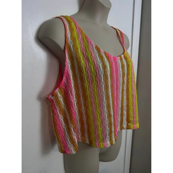 Colorful Festival Vibrant Crochet Open Knit Crop Top Size 2X #1137 - Picture 2 of 6